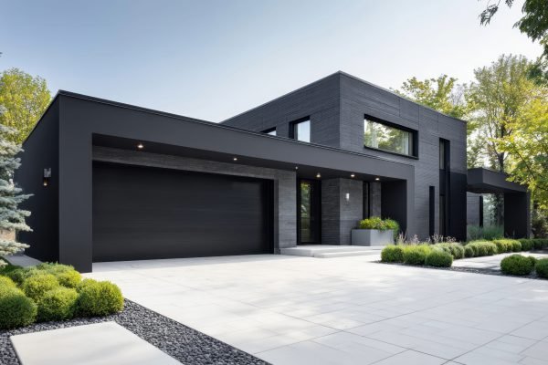 Nowoczesny dom z brama garazowa segmentowa