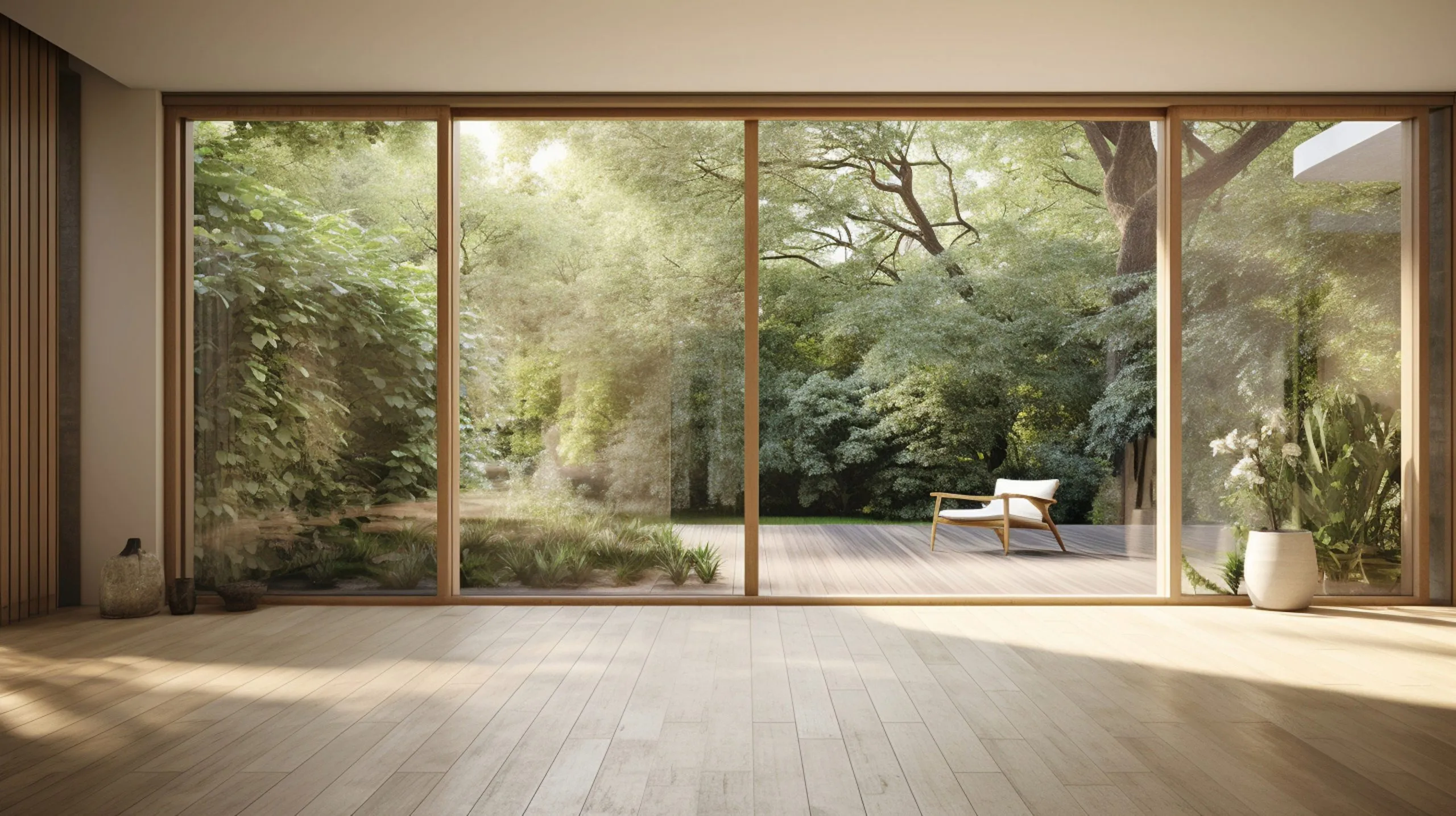 Panoramiczne drzwi przesuwne HST z widokiem na ogrod